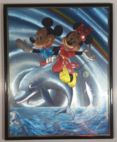 Magic Effects Disney Mickey Mouse and Minnie Mouse Riding a Dolphin Under a Rainbow Framed Art Print Picture Cartoon Character Collectible