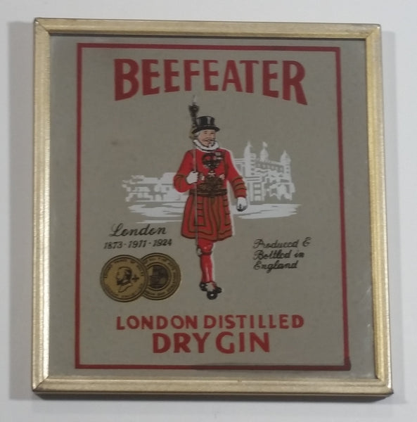 Vintage Beefeater London Distilled Dry Gin Small Little Wood Framed Pub Lounge Bar Advertising Mirror 5 3/4" x 5 1/2"