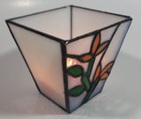 White Flower Themed Small Stained Glass Candle Holder