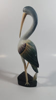 Beautifully Painted Hand Carved Crane Bird Wood Carving 12" Tall Statue