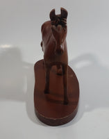 Hand Carved Wood 7" Tall Wooden Horse Carving Statue On a Base