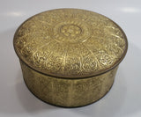 Vintage Guildcraft New York Embossed Brass Metal Tin Round Circular Container