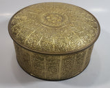 Vintage Guildcraft New York Embossed Brass Metal Tin Round Circular Container