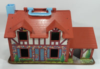 Vintage Fisher Price Little People Brown Tudor House Toy with Opening Garage Door and Doorbell - Missing Front Door
