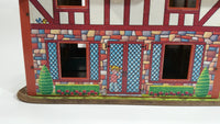 Vintage Fisher Price Little People Brown Tudor House Toy with Opening Garage Door and Doorbell - Missing Front Door