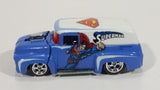 2012 Hot Wheels '56 Ford F-100 Panel Van Truck Superman Blue and White Die Cast Toy Car Hot Rod Vehicle with Opening Hood and Red Line Real Riders