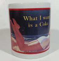 1992 Coca Cola Coke Soda Pop "What I Want is a Coke" 1952 Indoor Poster Blonde Pinup Girl Laying on The Beach White Ceramic Coffee Mug Beverage Collectible