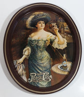 Vintage 1970s Pepsi Cola "Lady Gibson" Oval Brown Border Beverage Metal Serving Tray