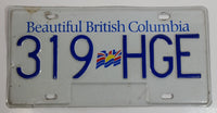Beautiful British Columbia White with Blue Letters Vehicle License Plate 319 HGE