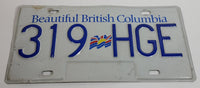 Beautiful British Columbia White with Blue Letters Vehicle License Plate 319 HGE