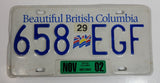 2002 Beautiful British Columbia White with Blue Letters Vehicle License Plate 658 EGF