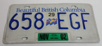 2002 Beautiful British Columbia White with Blue Letters Vehicle License Plate 658 EGF
