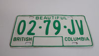 c. 1986 Beautiful British Columbia White with Green Letters Vehicle License Plate 02 79 JV