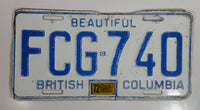 1972 Beautiful British Columbia White with Blue Letters Vehicle License Plate FCG 740