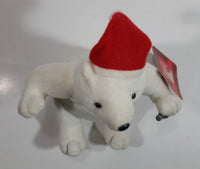 Coca-Cola Coke Soda Pop Beverages White Polar Bear with Santa Christmas Red Hat Stuffed Animal Bean Bag Plush Plushy Collectible