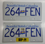 2004 Beautiful British Columbia White with Blue Letters Vehicle License Plate Set of 2 264 FEN
