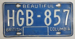 1980s Beautiful British Columbia Blue with White Letters Vehicle License Plate HGB 857