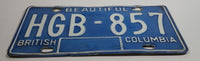 1980s Beautiful British Columbia Blue with White Letters Vehicle License Plate HGB 857
