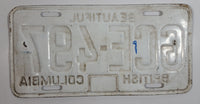 1972 Beautiful British Columbia White with Blue Letters Vehicle License Plate GCE 497