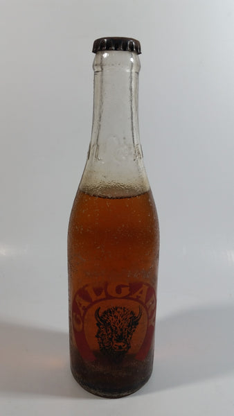 Vintage Calgary Brewing Co. Beer Bison Buffalo Horseshoe Design Clear Glass Bottle Still Full Never Opened