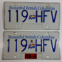 2006 Beautiful British Columbia White with Blue Letters Vehicle License Plate Set of 2 119 HFV