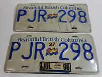 1996 Beautiful British Columbia White with Blue Letters Vehicle License Plate Set of 2 PJR 298