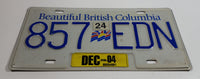 2004 Beautiful British Columbia White with Blue Letters Vehicle License Plate 857 EDN