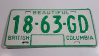 c. 1986 Beautiful British Columbia White with Green Letters Vehicle License Plate 18 63 GD