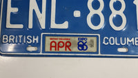 1986 Expo86 Beautiful British Columbia Blue with White Letters Vehicle License Plate - ENL 881