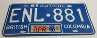 1986 Expo86 Beautiful British Columbia Blue with White Letters Vehicle License Plate - ENL 881