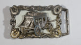 Vintage Western Themed Horseshoes and Stage Coach Wagon Enamel and Metal Belt Buckle