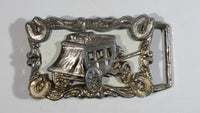 Vintage Western Themed Horseshoes and Stage Coach Wagon Enamel and Metal Belt Buckle