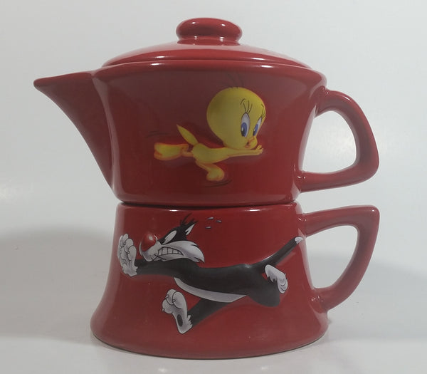 Tindex Warner Bros. Looney Tunes Characters Sylvester The Cat and Tweety Bird Themed Cartoon Stacking Teapot and Cup Mug Ceramic Coffee Mug Television Collectible