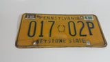 1988 Pennsylvania Keystone State Yellow with Blue Letters Vehicle License Plate 017 02P