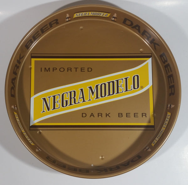 Vintage 1960s Negra Modelo Imported Dark Beer Brown and Yellow Metal Beverage Tray 13" Diameter