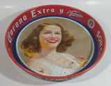 Vintage 1960s Corona Cervaza Extra Beer Victoria Girl Model Modelo Red Metal Beverage Tray 13" Diameter