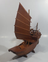 Nicely Detailed Oriental Asian Styled Wood Sail Wooden Sailboat Fishing Trawler Model Boat 13" Long 14 1/2" Tall Nautical Collectible