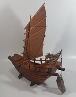 Nicely Detailed Oriental Asian Styled Wood Sail Wooden Sailboat Fishing Trawler Model Boat 13" Long 14 1/2" Tall Nautical Collectible