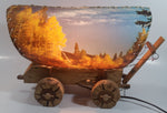 Beautiful Vintage Plastic Covered Nature Scenes Elk and Forest Wooden Chuck Wagon Lamp Light