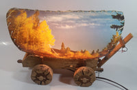 Beautiful Vintage Plastic Covered Nature Scenes Elk and Forest Wooden Chuck Wagon Lamp Light