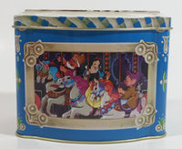 1985 Walt Disney Mickey and Minnie Mouse Snow White Characters Blue Hinged Tin Metal Container