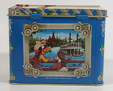 1985 Walt Disney Mickey and Minnie Mouse Snow White Characters Blue Hinged Tin Metal Container