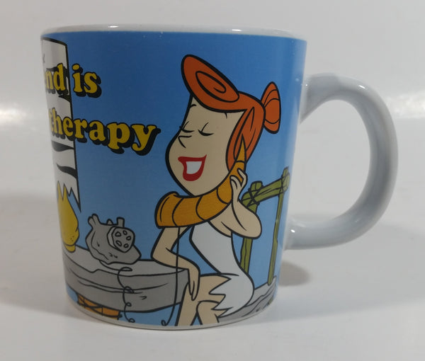 Hanna Barbera The Flintstones "A good friend is cheaper than therapy" Wilma Flintstone and Betty Rubble Ceramic Coffee Mug Cartoon Television Show Collectible