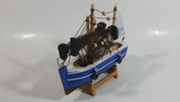 Welcome Aboard 6 1/2" Long Blue and White Wood Fishing Boat Ship