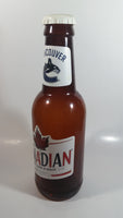 Molson Canadian Beer NHL Ice Hockey Vancouver Canucks 14" Tall Large Brown Plastic Bottle Shaped Coin Bank Sports Collectible