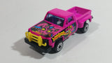 Unknown Brand Bright Hot Pink Ford F-150 Truck with Demon sticker Tampos and Yellow Push Bar Die Cast Toy Car Vehicle