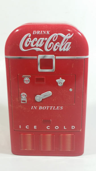 Drink Coca-Cola In Bottles Ice Cold Coke Soda Pop Red Refrigerator Vending Machine Shaped Tin Metal Beverage Collectible