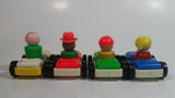 Vintage Fisher Price Little People Set of 4 Cars with Metal Axles and Set of 4 Characters 3 of Which Are Wooden