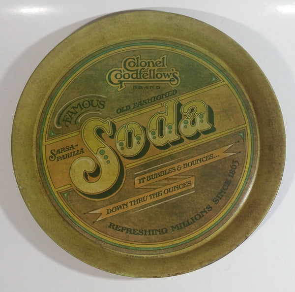 Vintage 1979 Colonel Goodfellow's Brand Famous Old Fashioned Sarsaparilia Soda 12 1/2" Round Metal Drink Beverage Serving Tray