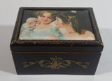 Vintage Rare Sankyo Japan Ellen Jowett 1908 "Two Young Girls"  Wooden Cased Music Box Jewelry Trinkets Plays "Feeling" - Working - Fabric Artwork